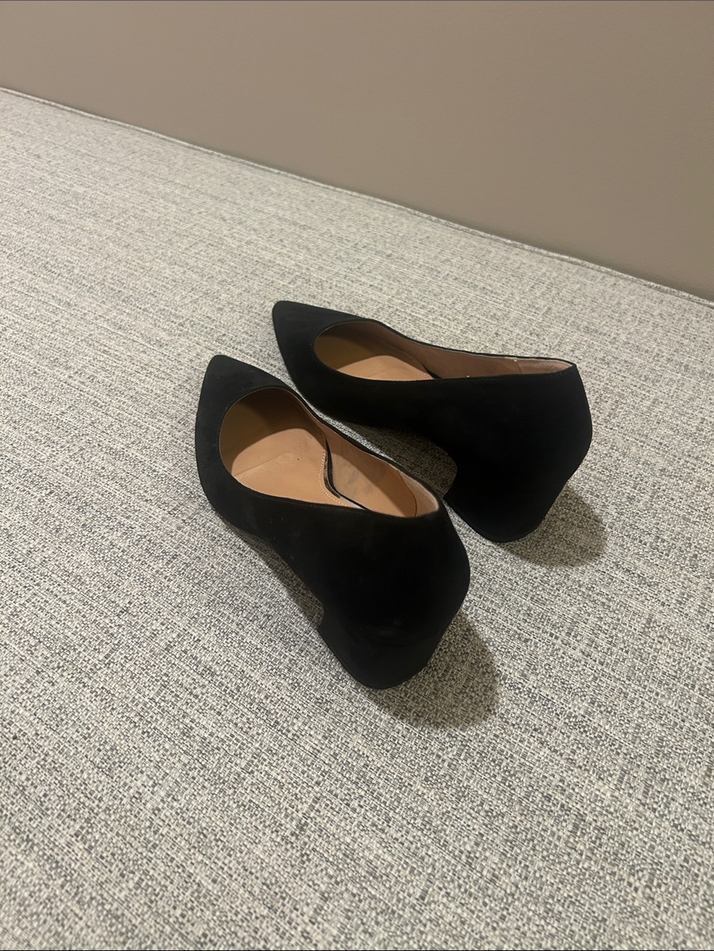Classic Black Suede Pointed Wedge Pumps